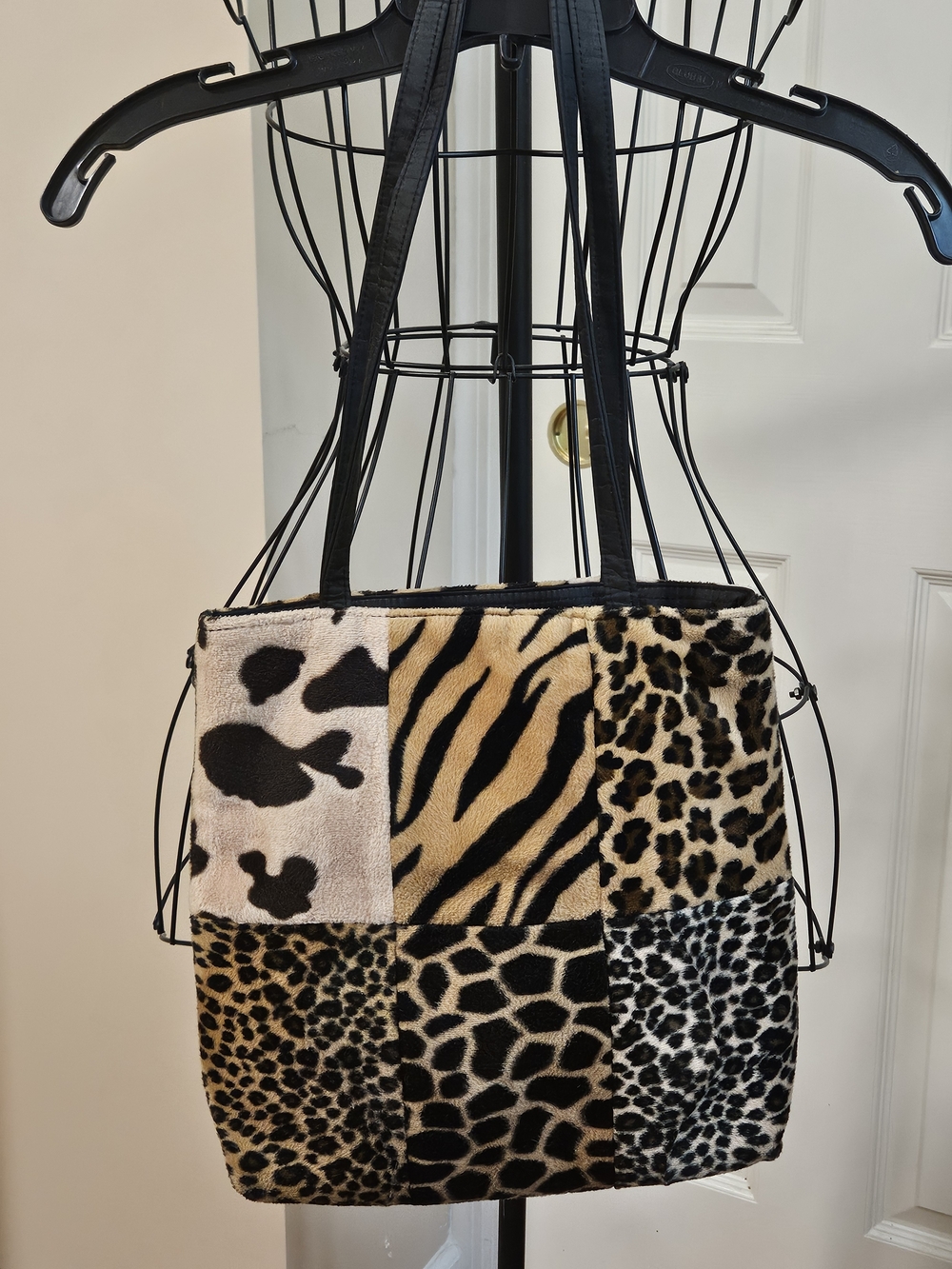 Patchwork Animal Print Tote Bag in Black and Brown